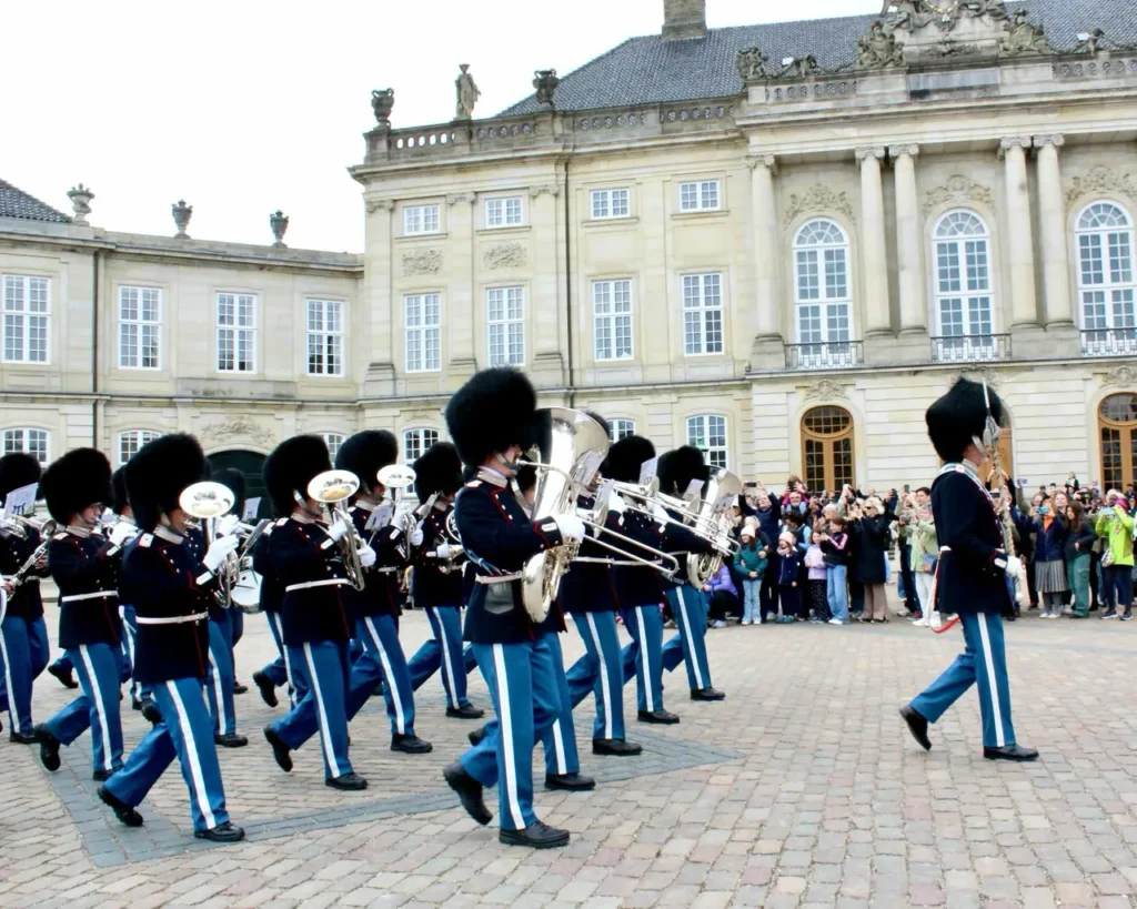 Royal Guards marching to the changing of guards ceremony at Amalienborg Palace