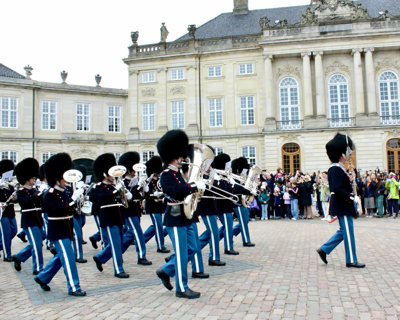 Royal Guards marching to the changing of guards ceremony at Amalienborg Palace