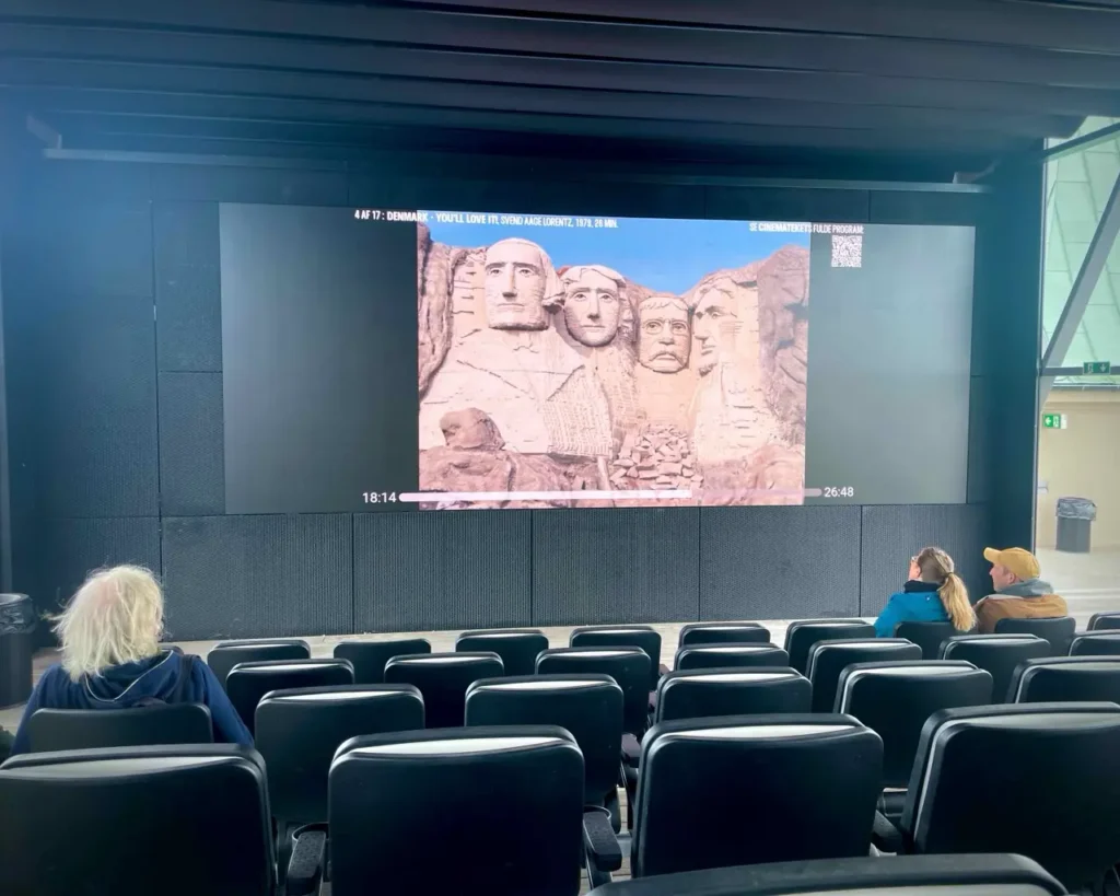 Movie being played at rooftop cinema at Cinemateket