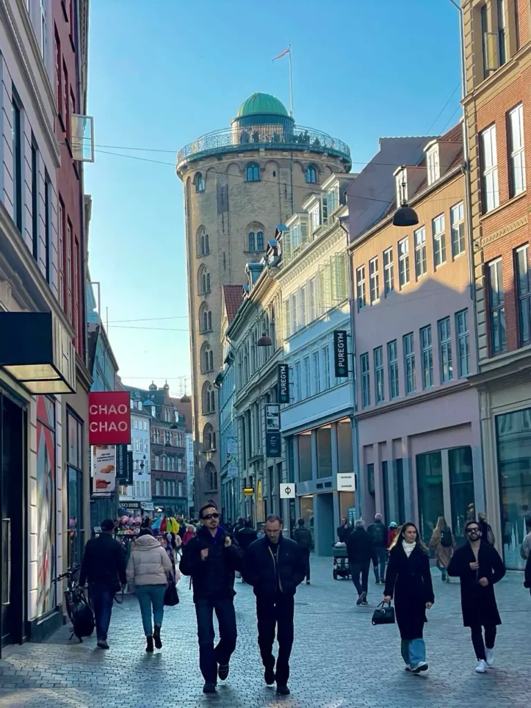 The view of round tower from the walking street