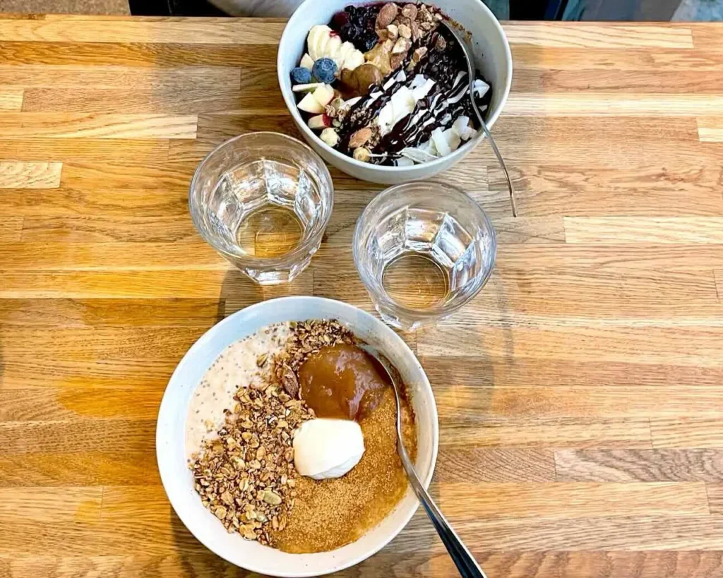 Protein bowl and museli bowl at Grød, one of the best cheap eats in Copenhagen